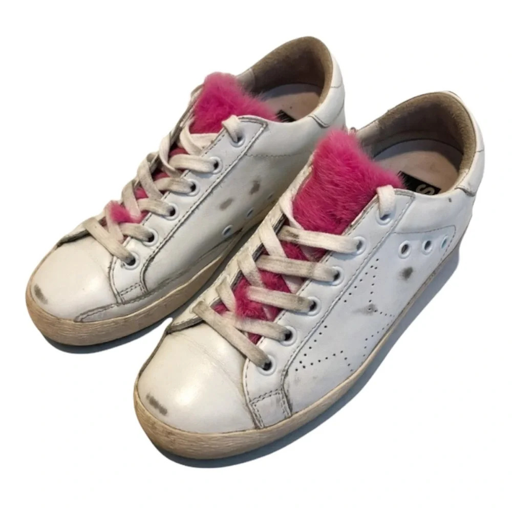 Golden Goose Pink Mink Tounge Lace Up White Leather Designer Superstar Sneakers - Picture 3 of 12